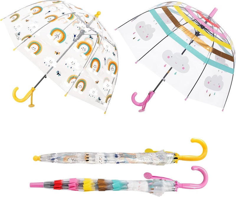 RONIARE 2 Pack Kids Clear Umbrellas for Rain Dome Bubble Umbrella Windproof for Toddler Boys Girls - Image 2